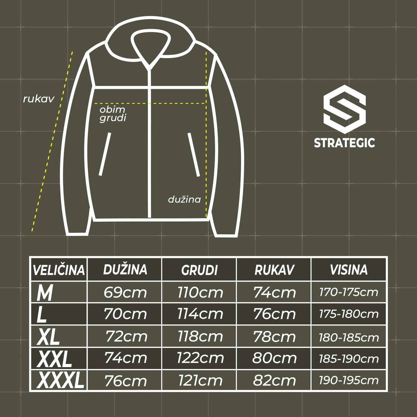 Vojna Jakna Vetrovka Outdoor dimenzije